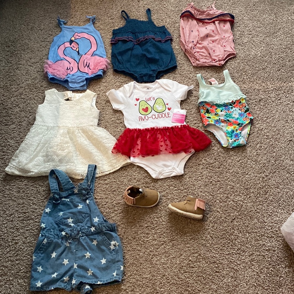 18 month, 12 month swimsuit, size 2 shoes